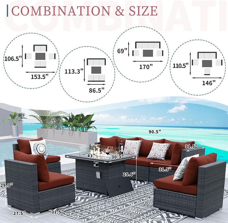 wholesale contemporary garden sofas black wicker outdoor sectional furniture with fire pit table