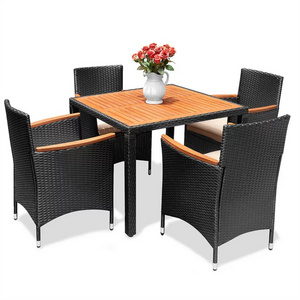 hotel restaurant dining furniture curved wood armrest chairs design outdoor patio dining set with seat cushions