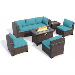 Altovis custom 7 seats rattan outdoor sofa set patio backyard furniture set with fire pit