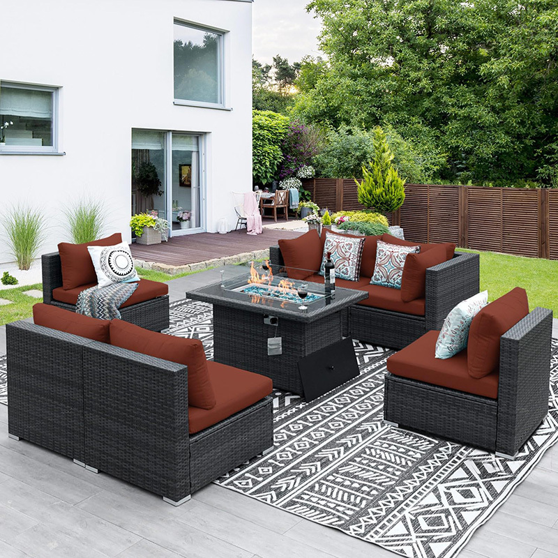 wholesale contemporary garden sofas black wicker outdoor sectional furniture with fire pit table