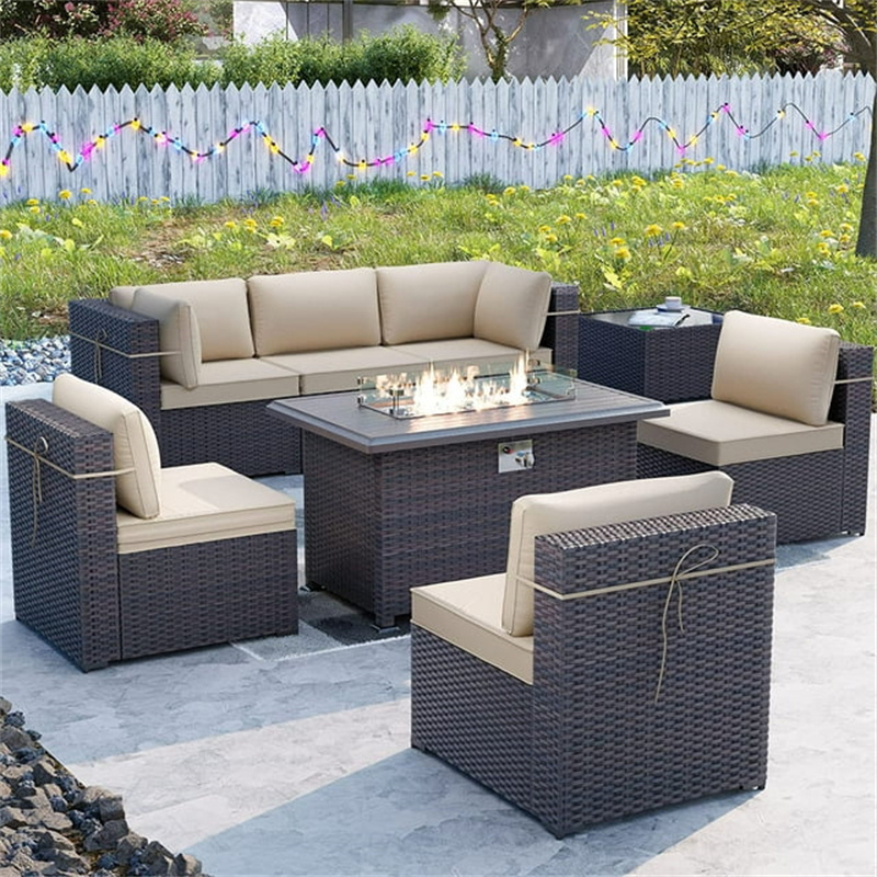 Altovis custom rattan pattern outdoor sofa set beige brown wicker garden furniture with color cushions