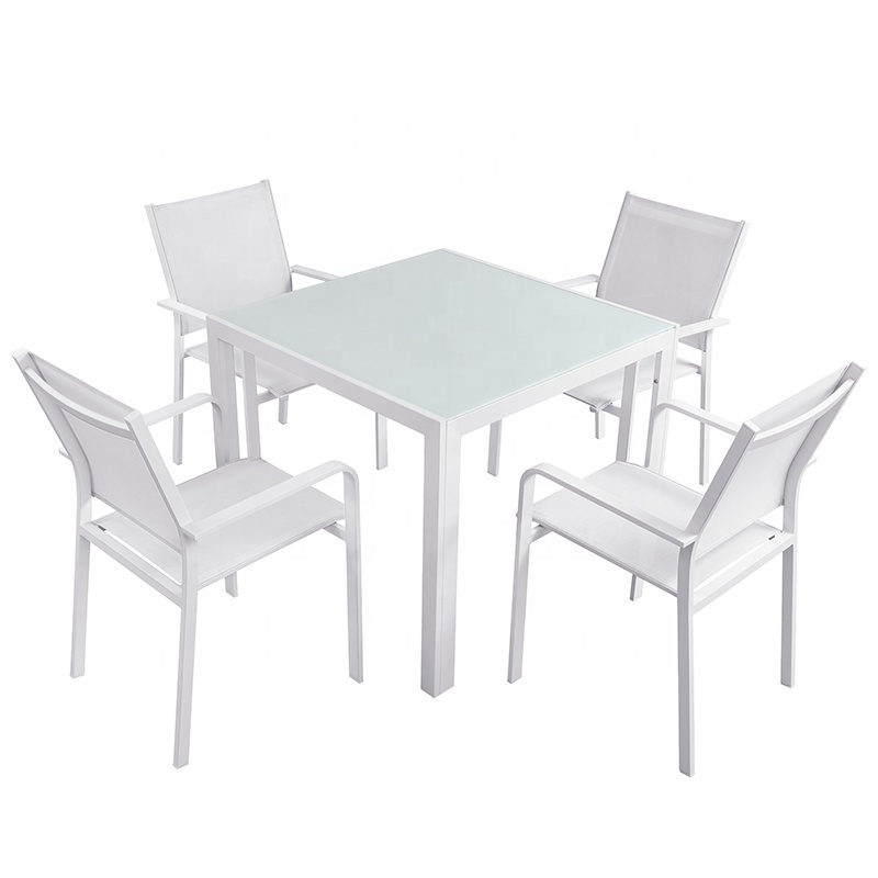 Stackable Dining White Square Table Set Modern Outdoor Garden Table And Chair Set Patio Furniture Bench Events Picnic Dining Set