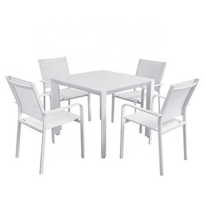 Modern White 5 Piece Garden Furniture Outdoor Patio Aluminum Dining Table Set 4 Seater Chairs for Restaurant on Sale