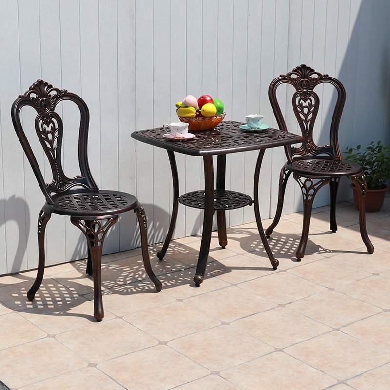 Modern Wholesale Garden Events Small Round Dining Table Set 2 Chairs Outdoor Patio Cafe Cast Aluminum Chair and Table