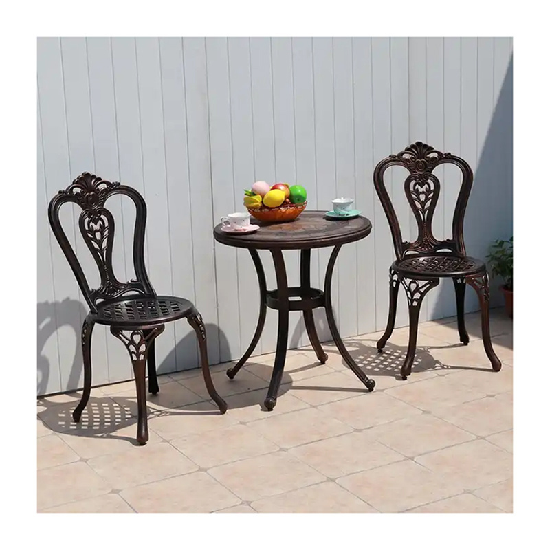 Modern Wholesale Garden Events Small Round Dining Table Set 2 Chairs Outdoor Patio Cafe Cast Aluminum Chair and Table