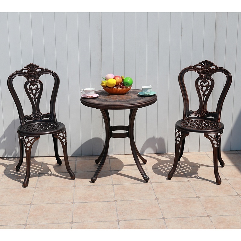 Modern Wholesale Garden Events Small Round Dining Table Set 2 Chairs Outdoor Patio Cafe Cast Aluminum Chair and Table