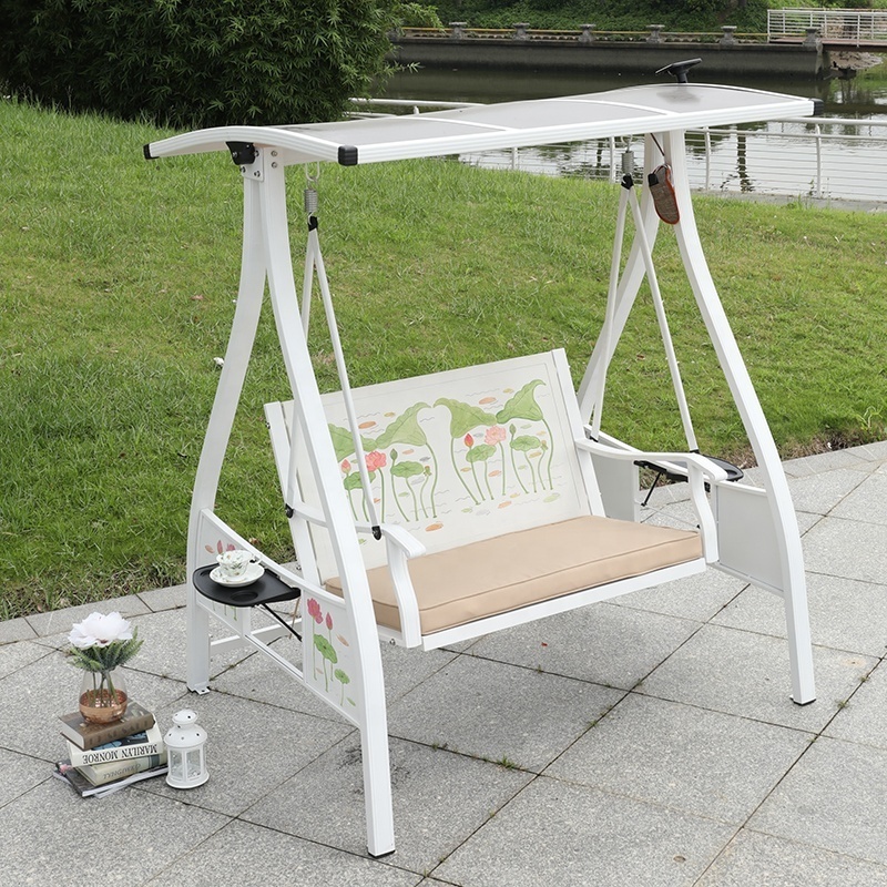 White European Patio Swings Cushion Modern Garden Furniture Outdoor Hotel Aluminum Frame Two Seater Hanging Chair