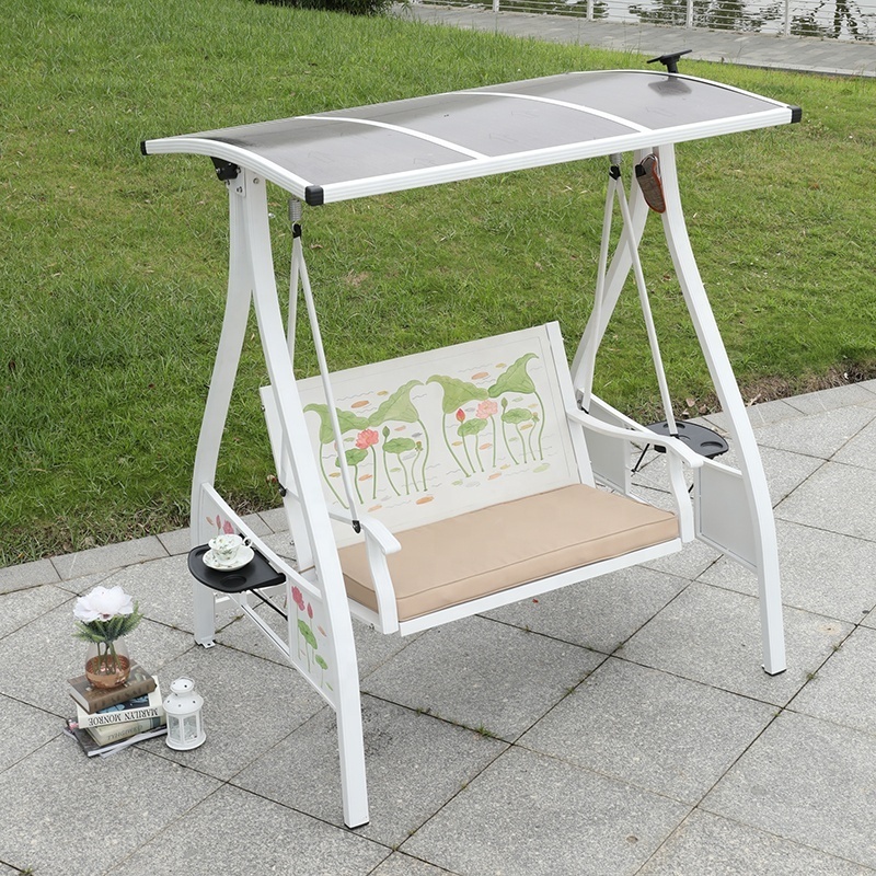 White European Patio Swings Cushion Modern Garden Furniture Outdoor Hotel Aluminum Frame Two Seater Hanging Chair