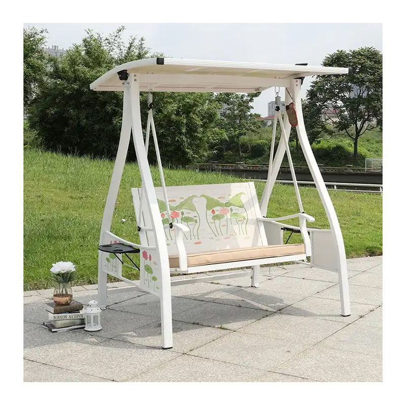 White European Patio Swings Cushion Modern Garden Furniture Outdoor Hotel Aluminum Frame Two Seater Hanging Chair