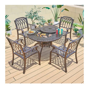 Portable Aluminum Dining Table Set 4 Seater Outdoor Garden Furniture Casting BBQ Fire Pit Round Table