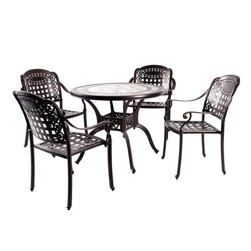 5 Piece Sectional Patio Pool Side Furniture Cast Aluminum Garden Table 4 Chairs Outdoor Dining Set