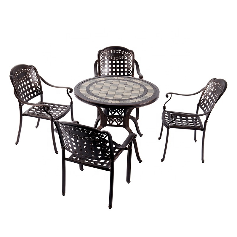 5 Piece Sectional Patio Pool Side Furniture Cast Aluminum Garden Table 4 Chairs Outdoor Dining Set