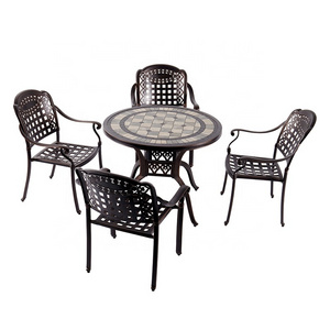 5 Piece Sectional Patio Pool Side Furniture Cast Aluminum Garden Table 4 Chairs Outdoor Dining Set