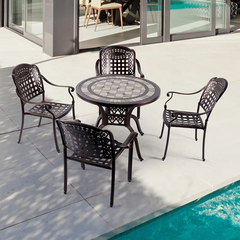 5 Piece Sectional Patio Pool Side Furniture Cast Aluminum Garden Table 4 Chairs Outdoor Dining Set