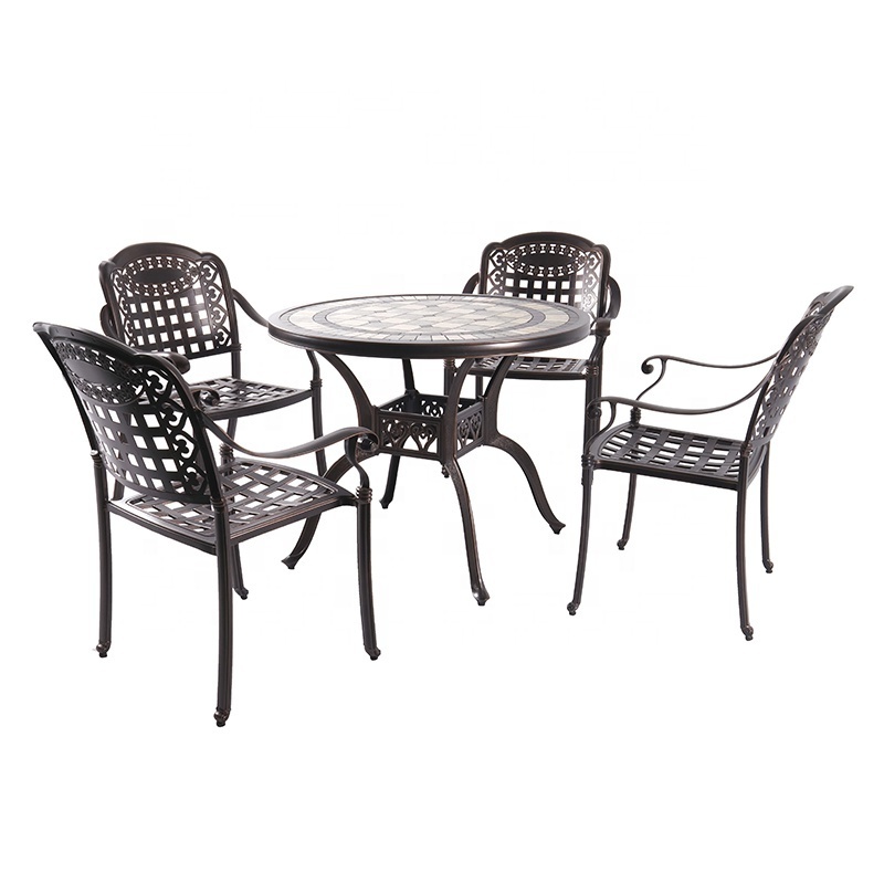 5 Piece Sectional Patio Pool Side Furniture Cast Aluminum Garden Table 4 Chairs Outdoor Dining Set