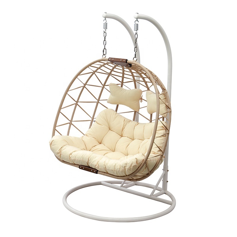 Modern Nordic Wicker Patio Balcony Furniture Outdoor Garden Double Rattan Swing Hanging Chair