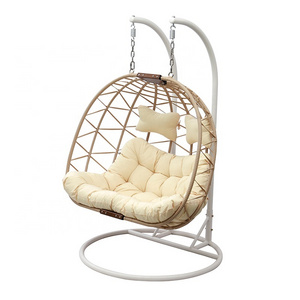 Modern Nordic Wicker Patio Balcony Furniture Outdoor Garden Double Rattan Swing Hanging Chair