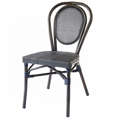 Stackable Parisian Black Garden Wicker Bar Stools Furniture Outdoor Patio Aluminum Rattan Bistro Dining Chairs