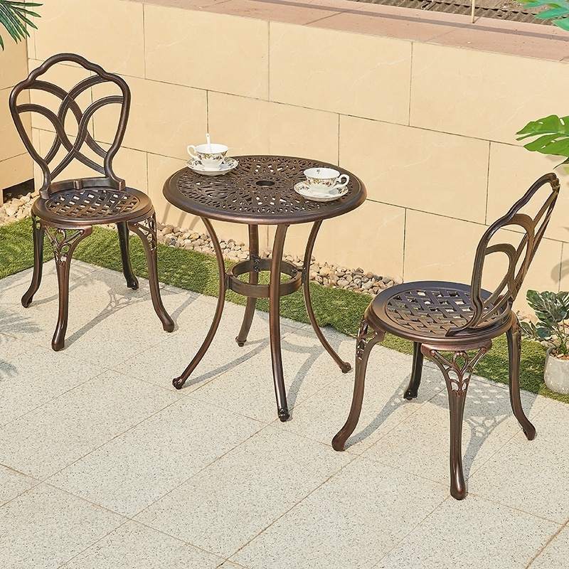 European Design Patio Balcony Furniture Cast Aluminum Outdoor Coffee Table 2 Chairs Set