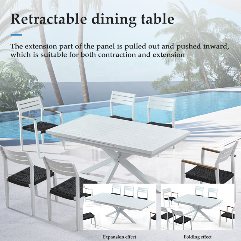 Best Sale White Garden 9 Piece Extendable Table Chairs Furniture Outdoor Patio Pinic Aluminum Rope Dining Sets for 8