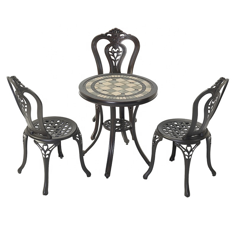 Small Dining Room Table Cafe Furniture 3 Seater Terrace Luxury Chairs Garden Cast Aluminum Round Dining Table Set