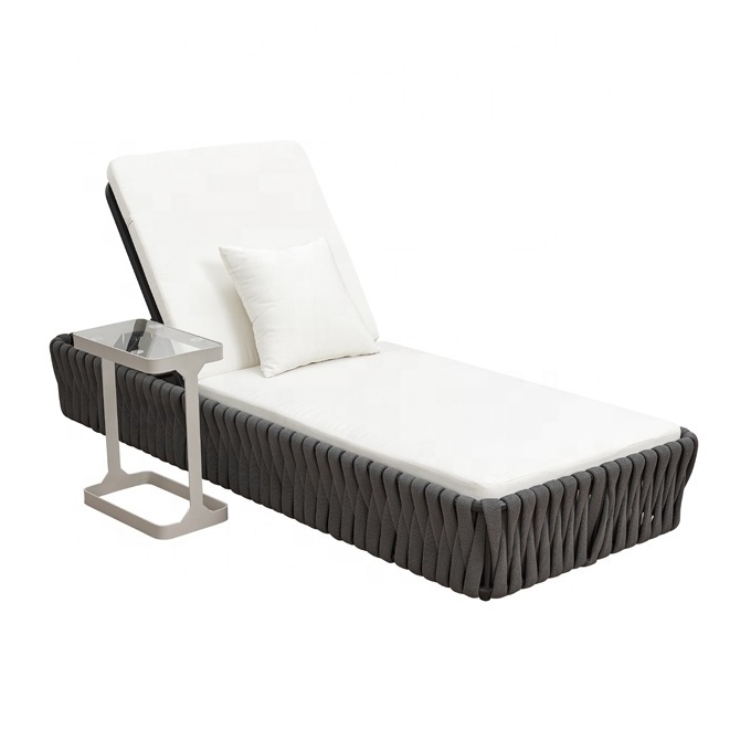 Best Luxury Grey Patio Exterior Sun Lounger Chairs Furniture Outdoor Beach Pool Rope Aluminum Chaise Lounge Sunbed