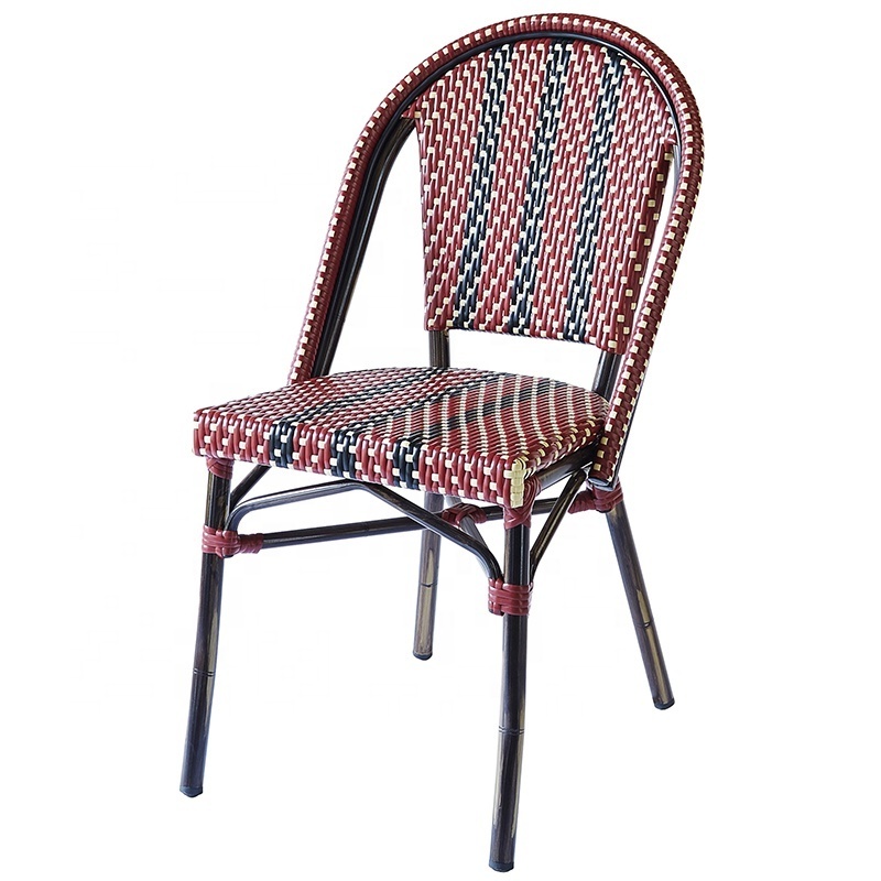 Bamboo Look French Patio Furniture Outdoor Aluminum Rattan Bistro Chair for Cafe