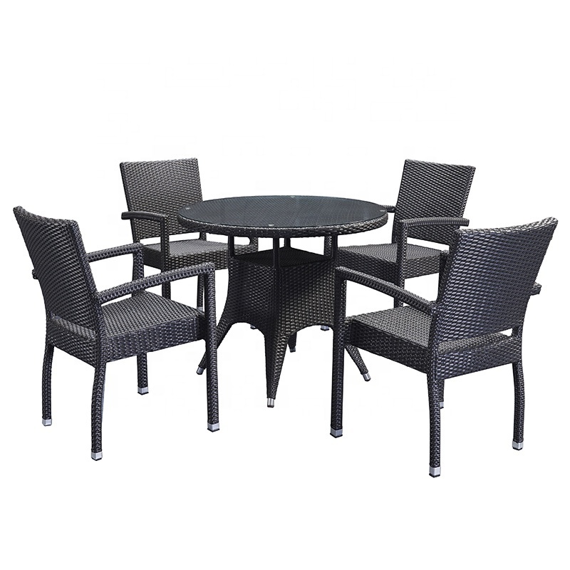 Modern Patio Wicker Furniture Outdoor Garden Aluminum Rattan Dining Table Chairs Set