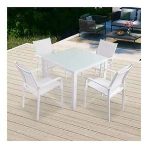 Stackable Dining White Square Table Set Modern Outdoor Garden Table And Chair Set Patio Furniture Bench Events Picnic Dining Set