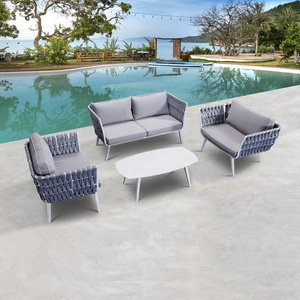 Luxury Grey Garden Loveseat Couches Furniture Outdoor Patio Aluminum Rope Sectional Sofa Set on Sale