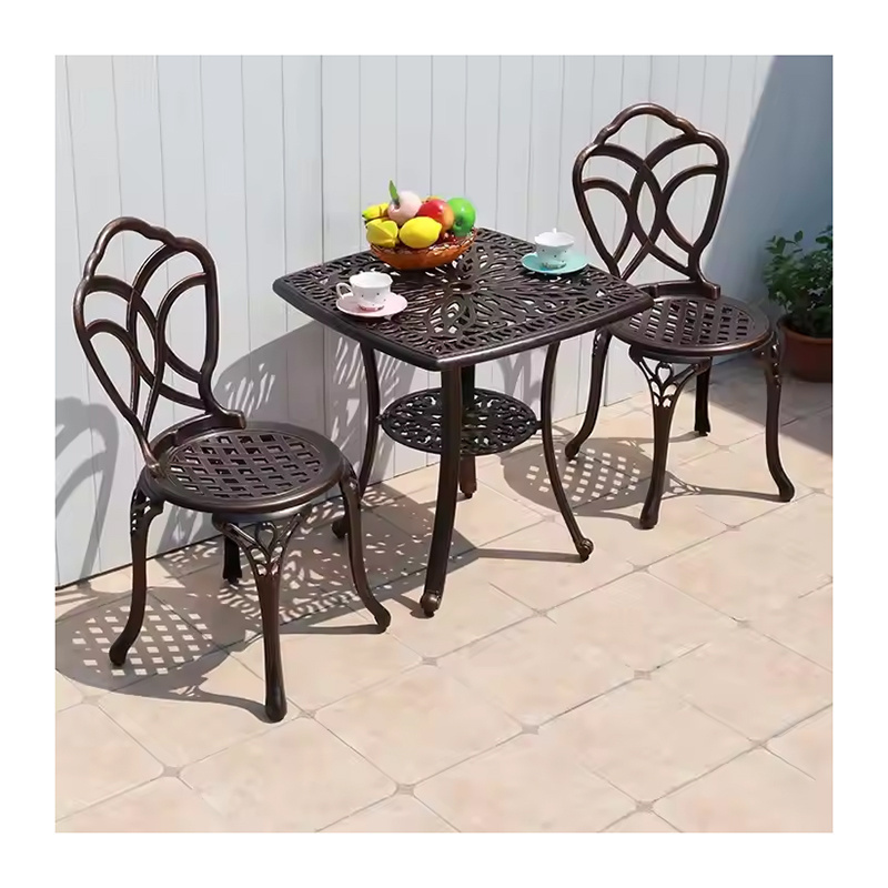 Portable Restaurant Casting Aluminum Patio Set Luxury Terrace Furniture Party Dining Square Table and Chair Set for 2