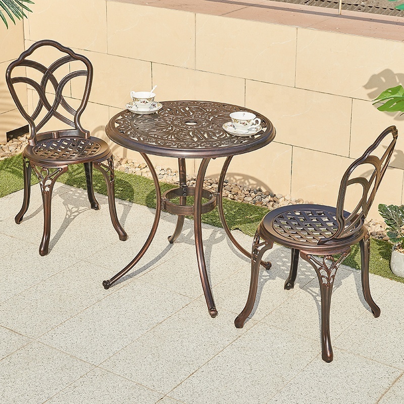 European Design Patio Balcony Furniture Cast Aluminum Outdoor Coffee Table 2 Chairs Set