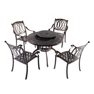 Factory Wholesale Outdoor Patio Furniture Garden BBQ Table with Cast Aluminum 4 Chairs