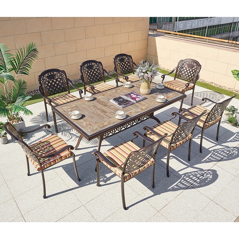 Best Sale 9 Piece Porch Garden Dining Set Furniture Outdoor Patio Cast Aluminum Bbq Table 8 Seater Chairs