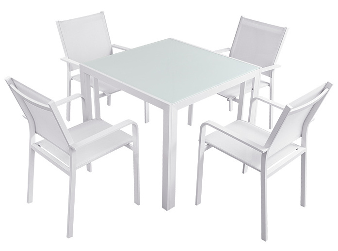 Stackable Dining White Square Table Set Modern Outdoor Garden Table And Chair Set Patio Furniture Bench Events Picnic Dining Set