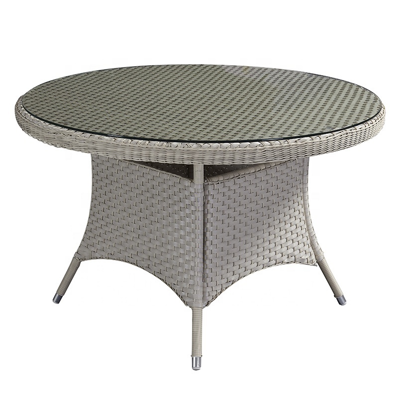 Stackable Outdoor Patio Restaurant Glass Top Dining Round Table Chair Set Garden Rattan Aluminum Dining Chair with Cushion