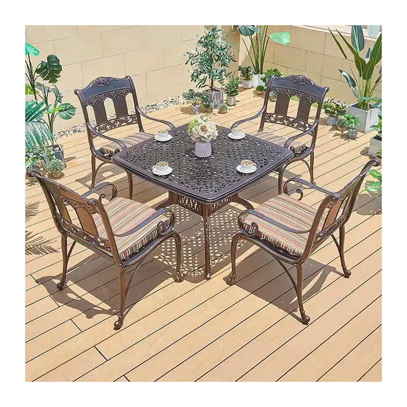 French Style Dining Room Square Table Cast Aluminum Outdoor Modern Balcony Cafe Small Dining Table Set 4 Chairs