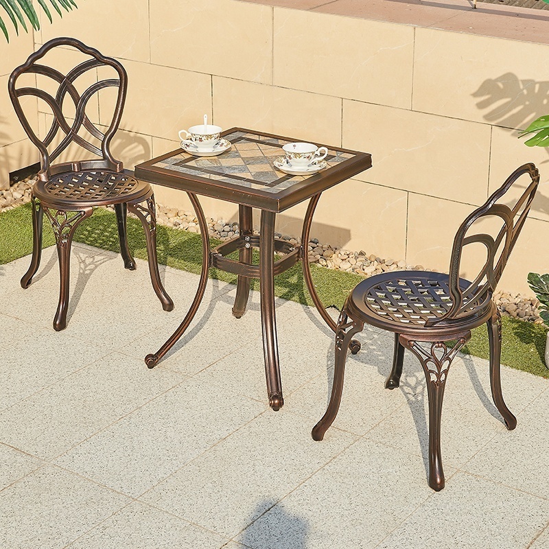 French Bistro Backyard Casting 2 Seater Patio Set Outdoor Events Restaurant Aluminum Square Coffee Table Chairs