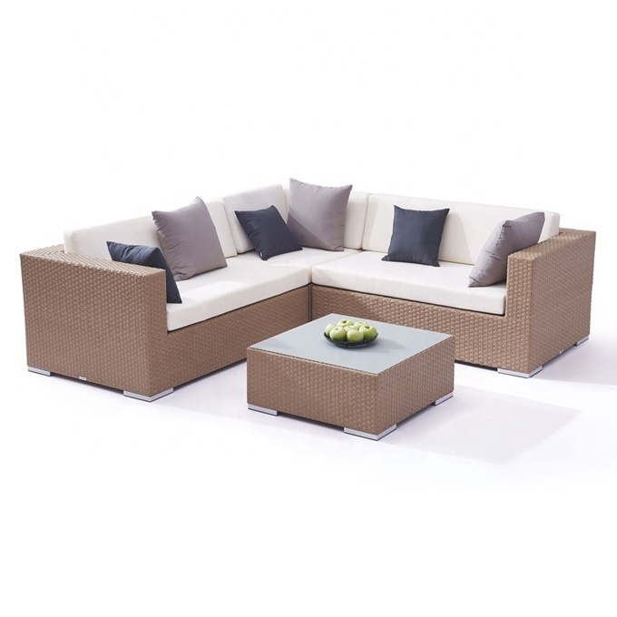 Modern Sectional Garden L Shape Wicker Couch Furniture Outdoor Patio Rattan Aluminum Corner Sofa Set