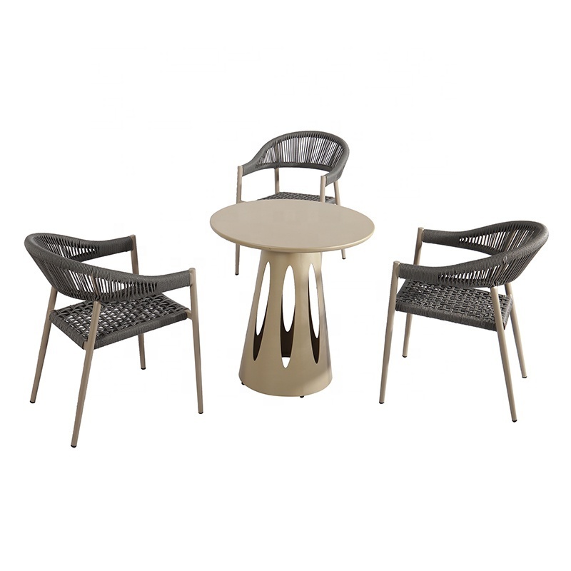 Stackable Patio Cafe Furniture Outdoor Garden Coffee Table and Rope Chairs Set for Restaurant