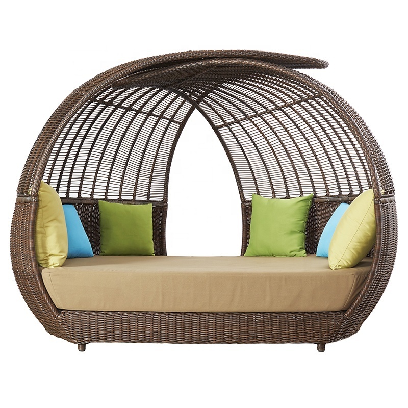 Luxury Brown Poolside Wicker Daybed Sunbed Furniture Outdoor Beach Aluminum Rattan Round Chaise Lounge Day bed