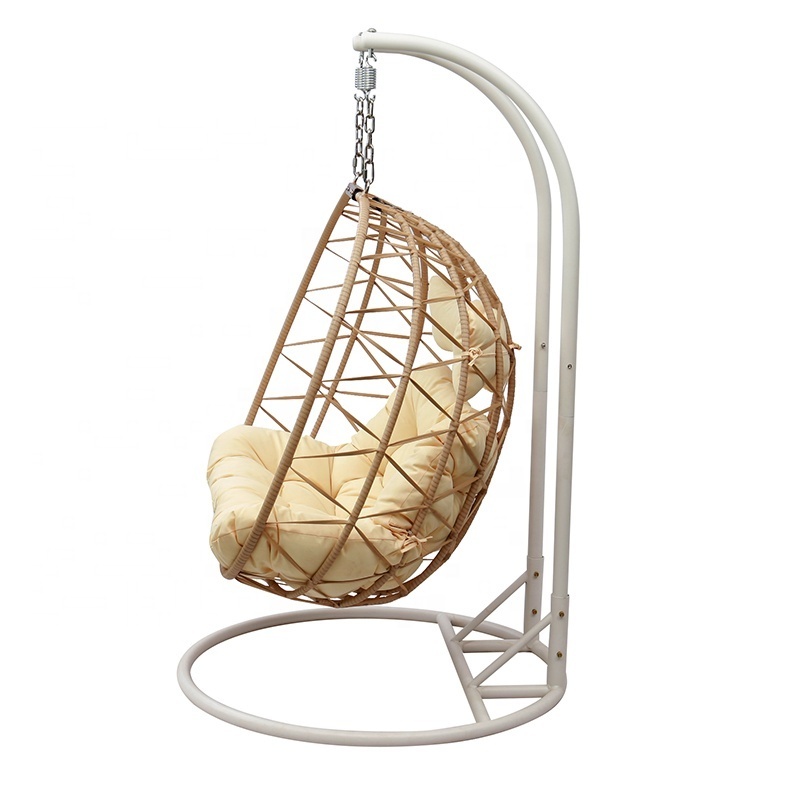 Brown Wicker Beach Furniture Outdoor Porch Patio Garden Double Metal Rattan Swing Hanging Egg Chair with Stand