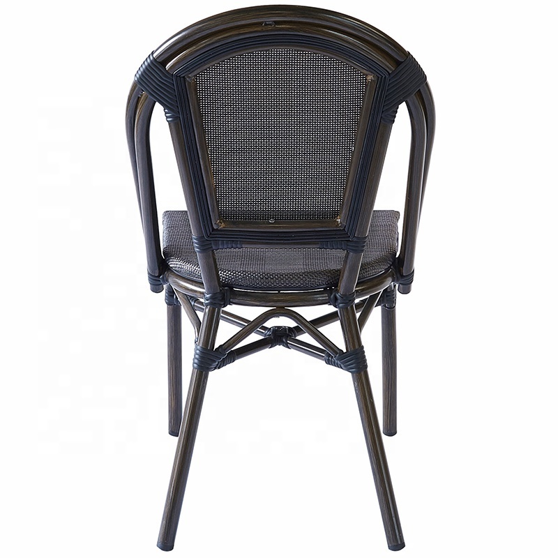 Black French Paris Stackable Modern Balcony Bar Stools Furniture Outdoor Patio Aluminum Bistro Rattan Chairs