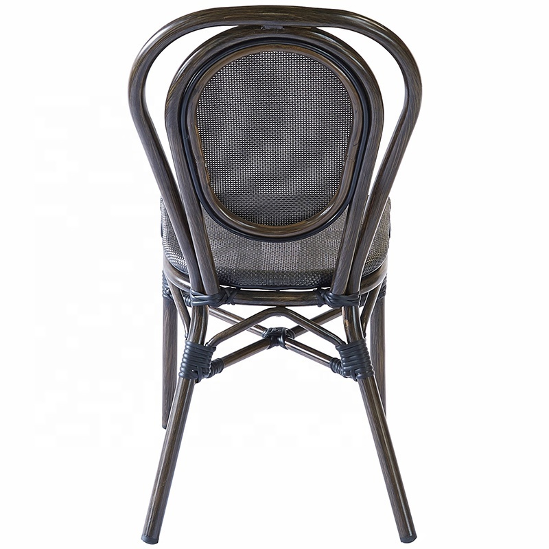 Stackable Parisian Black Garden Wicker Bar Stools Furniture Outdoor Patio Aluminum Rattan Bistro Dining Chairs