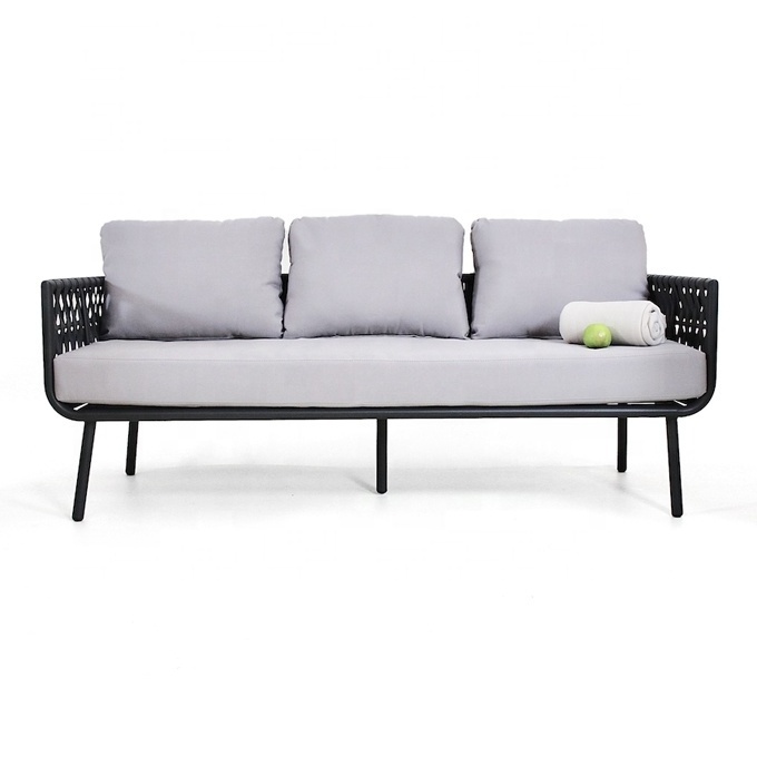 Luxury Black Outside Patio Conversation Loveseat Furniture Outdoor Garden Aluminum Rope Sectional Couch Sofa Set