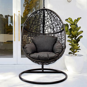 KD Design Foldable Modern Wicker Patio Balcony Furniture Outdoor Garden Porch Rattan Egg Swing Hanging Seat Chair with Stand