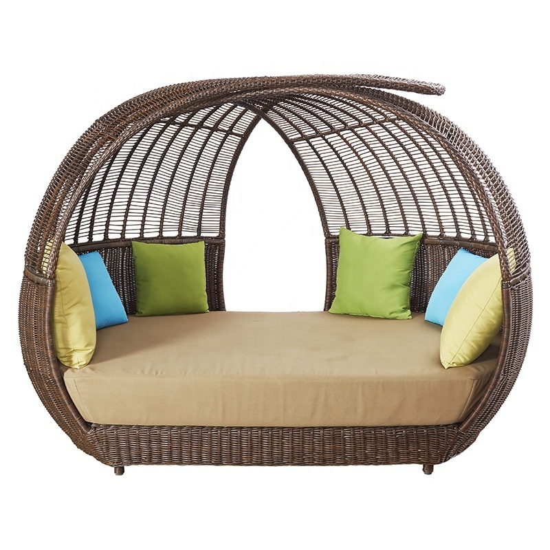 Luxury Brown Poolside Wicker Daybed Sunbed Furniture Outdoor Beach Aluminum Rattan Round Chaise Lounge Day bed