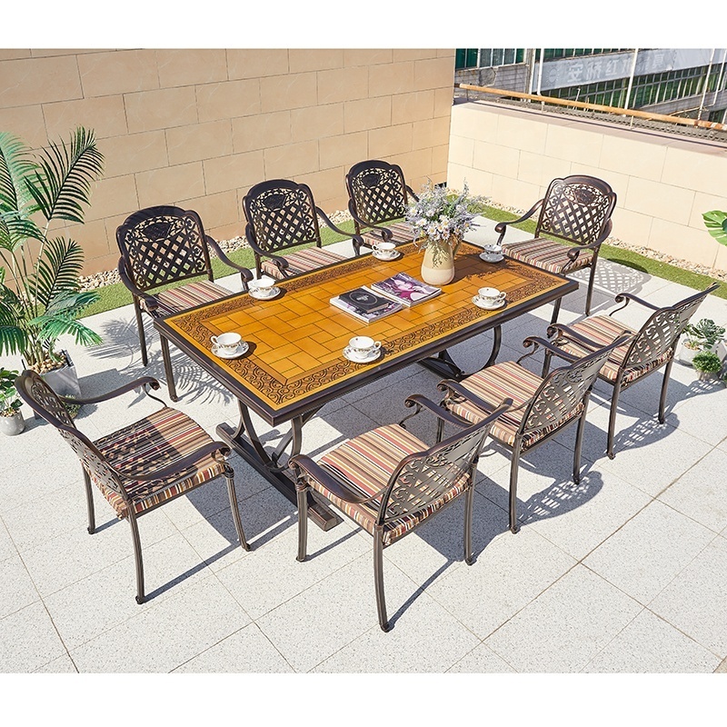 Best Sale 9 Piece Porch Garden Dining Set Furniture Outdoor Patio Cast Aluminum Bbq Table 8 Seater Chairs