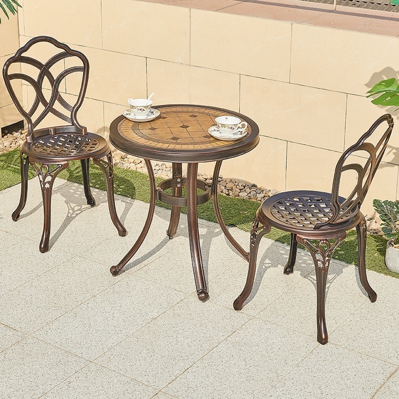 European Design Patio Balcony Furniture Cast Aluminum Outdoor Coffee Table 2 Chairs Set