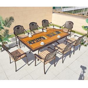 Best Sale 9 Piece Porch Garden Dining Set Furniture Outdoor Patio Cast Aluminum Bbq Table 8 Seater Chairs